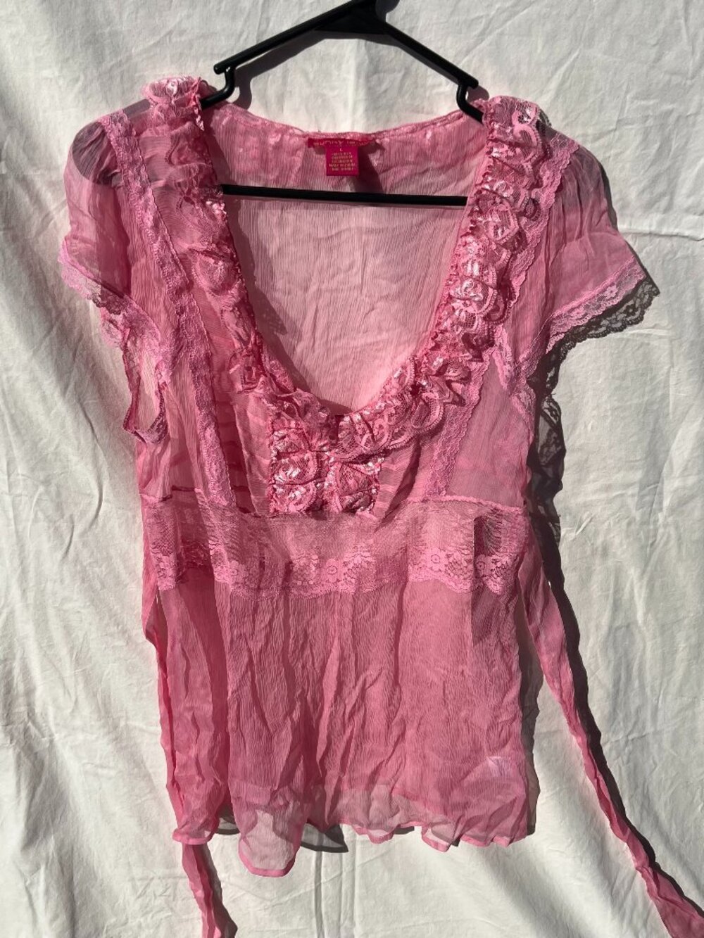 Sunny Leigh Womens Silk Ruffle Baby Doll Tie Top Pink Size L.